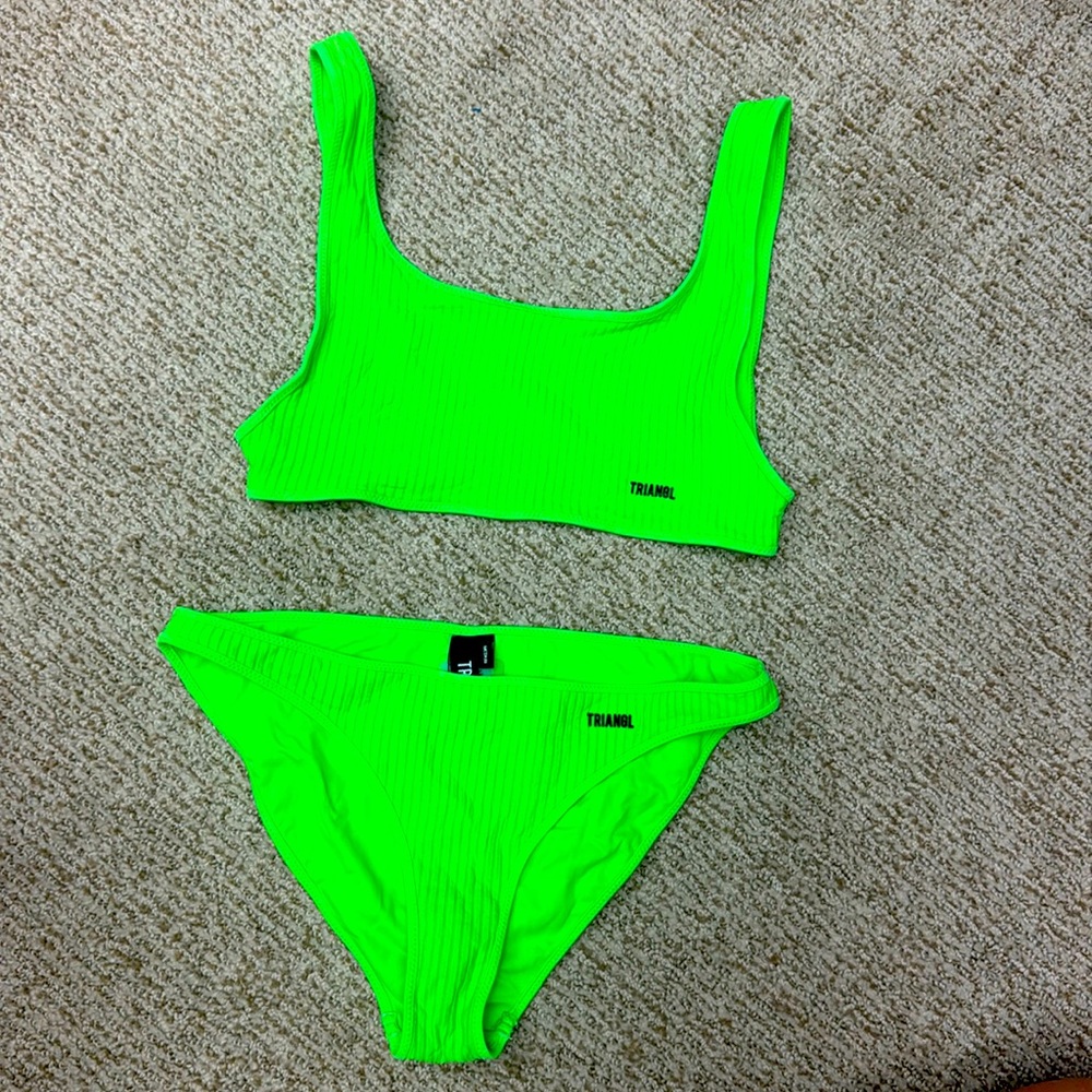 Triangl neon green ultralight pop ribbed bikini tank top more coverage bottom